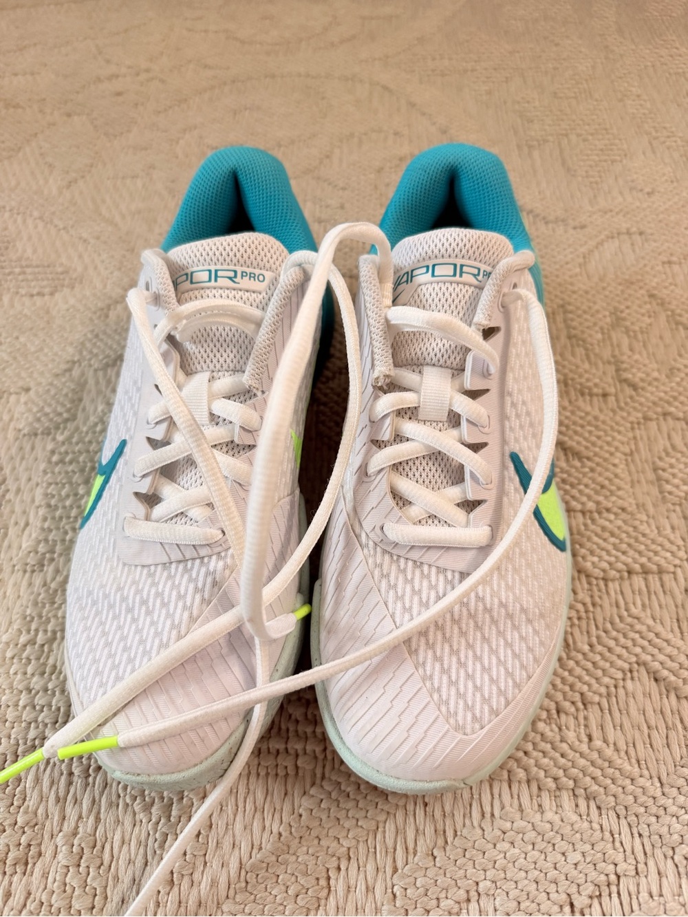 Nike White Sneakers with Neon Green Interior and Black Swoosh #Tennis - Picture 4 of 6